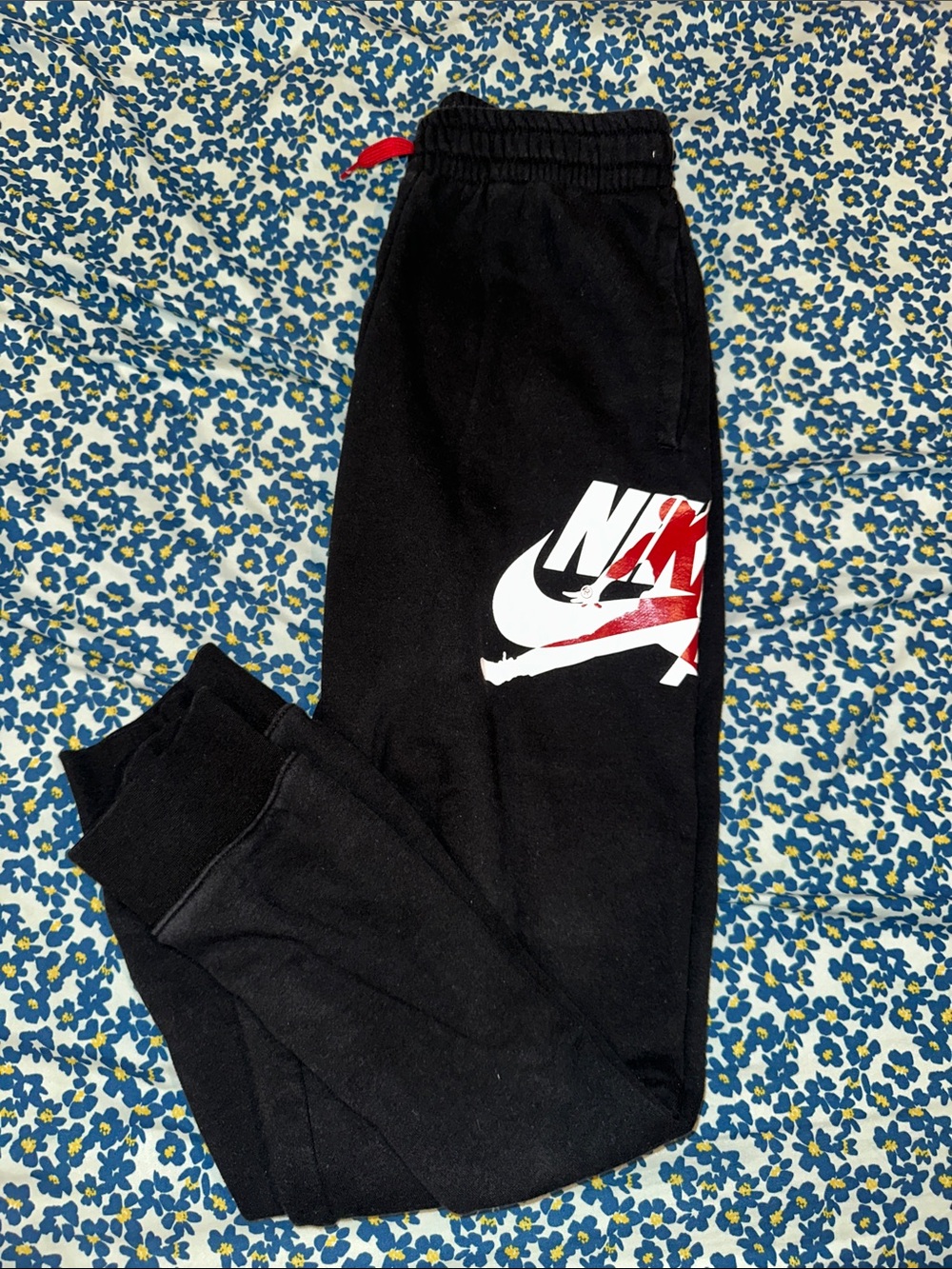 Nike Black Jogger Pants with White and Red Logo